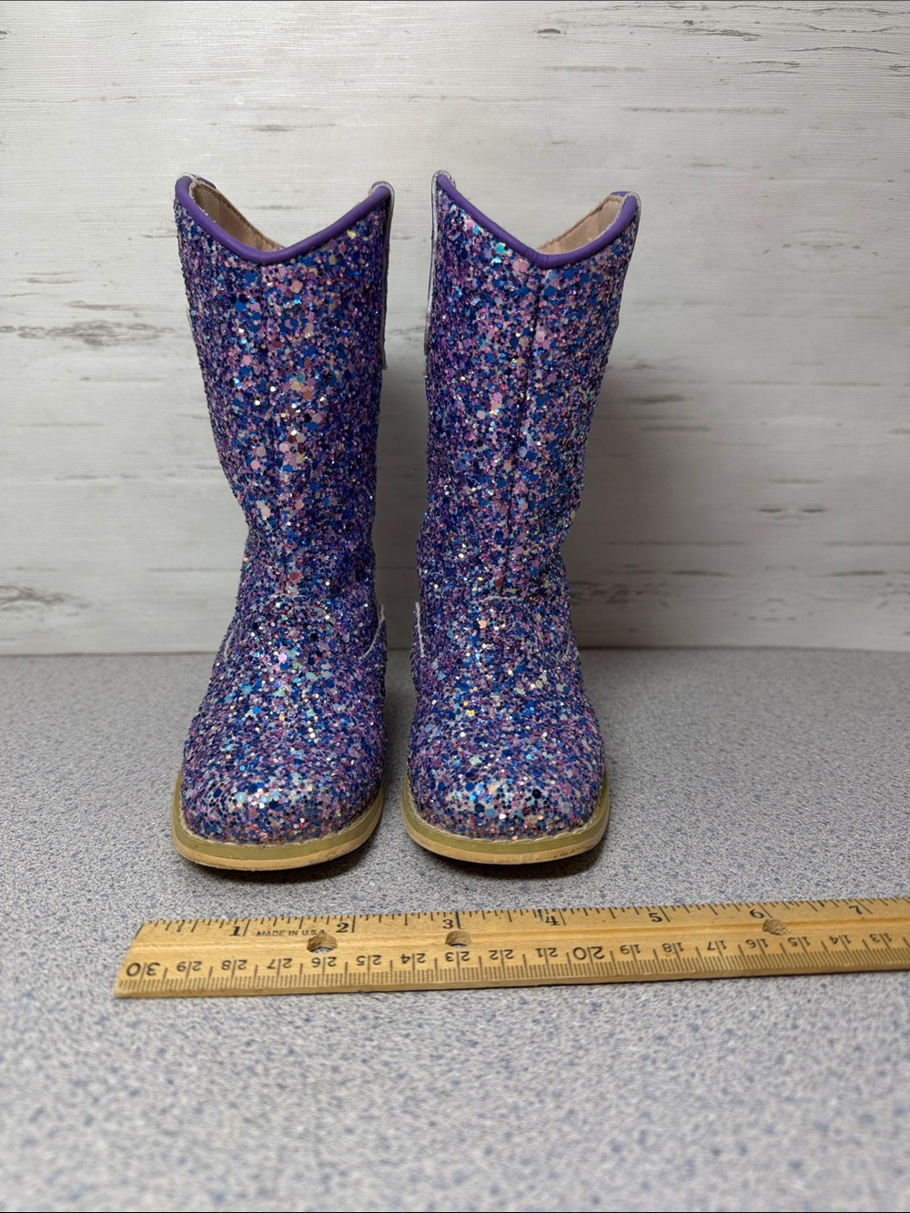 Kids Glitter Purple Mid-Calf Boots - Sparkle Playtime Footwear